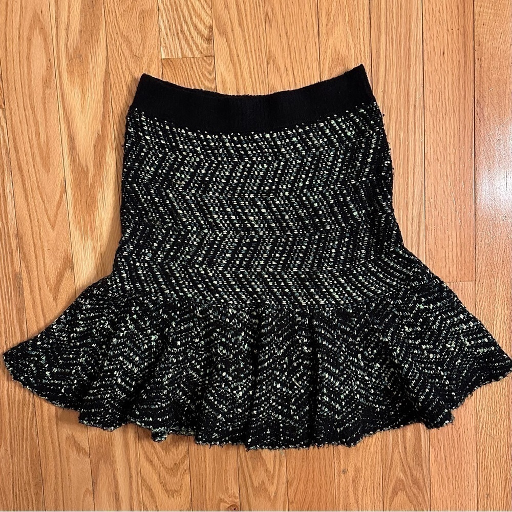 Moth Anthropologie Textured Skater Pop-Tweed Mermaid Skirt Sz L Green Motif